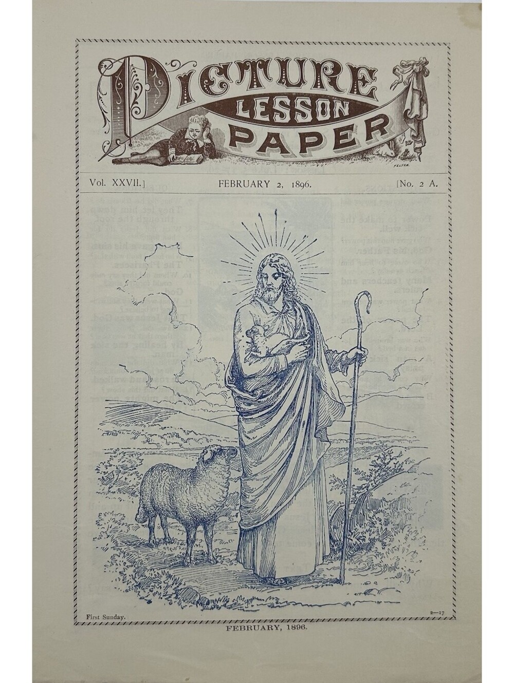 1896 Vintage Picture Lesson Paper Sunday School Church Jesus Good Shepherd   C31
